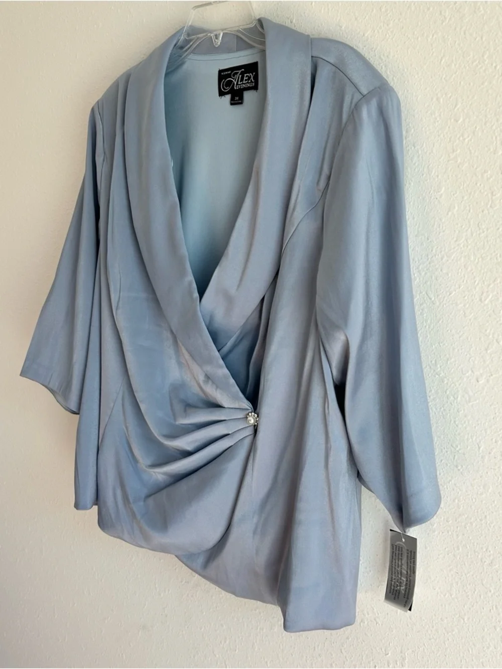 Alex Evenings Shimmer Blouse Womens Plus Size 3X Blue 3/4 Sleeves Formal Wedding - Picture 4 of 10